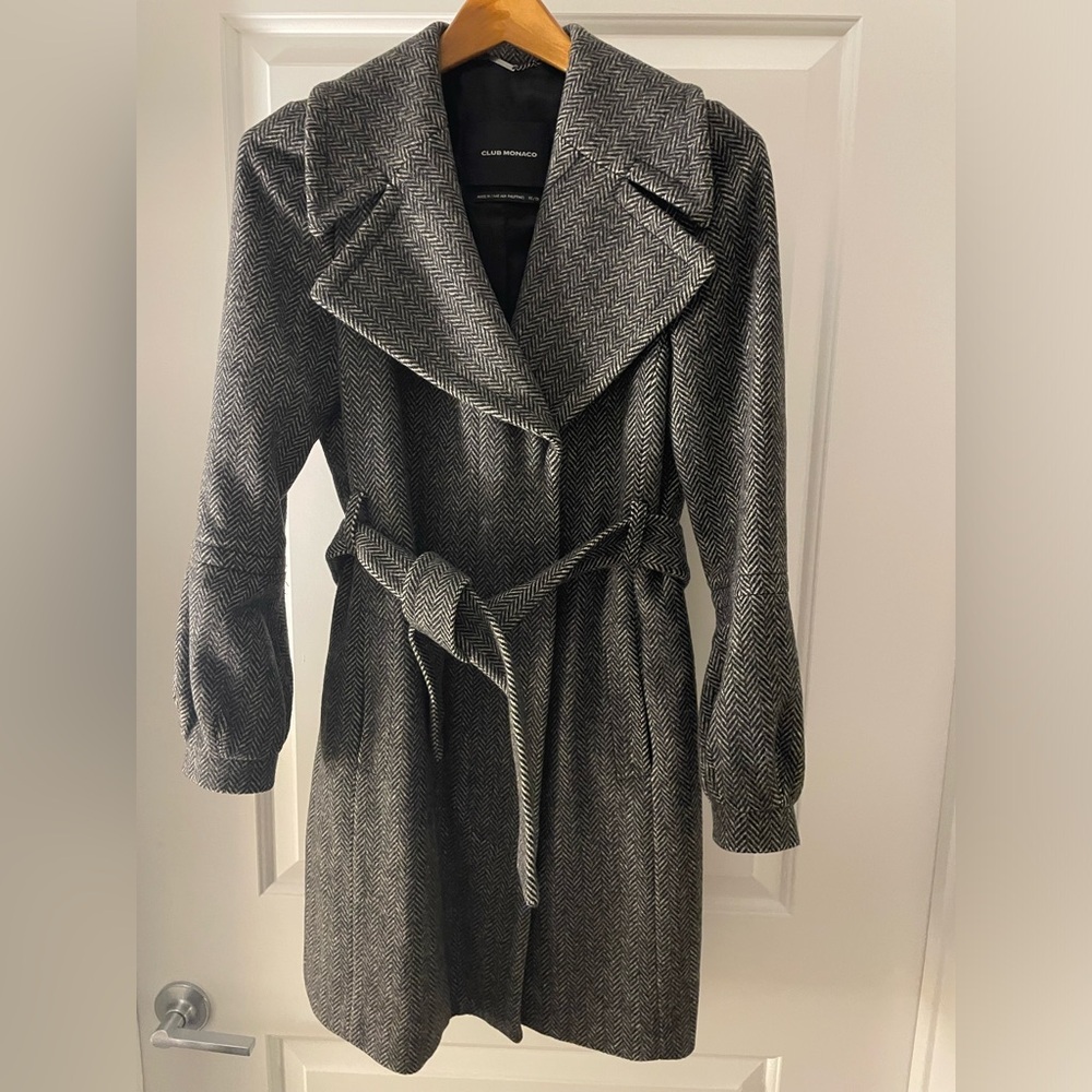Club Monaco Gray Herringbone long overcoat